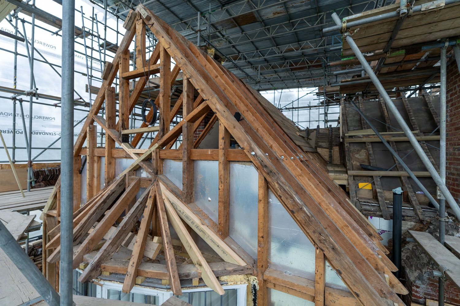 Hand-cut oak king-post truss