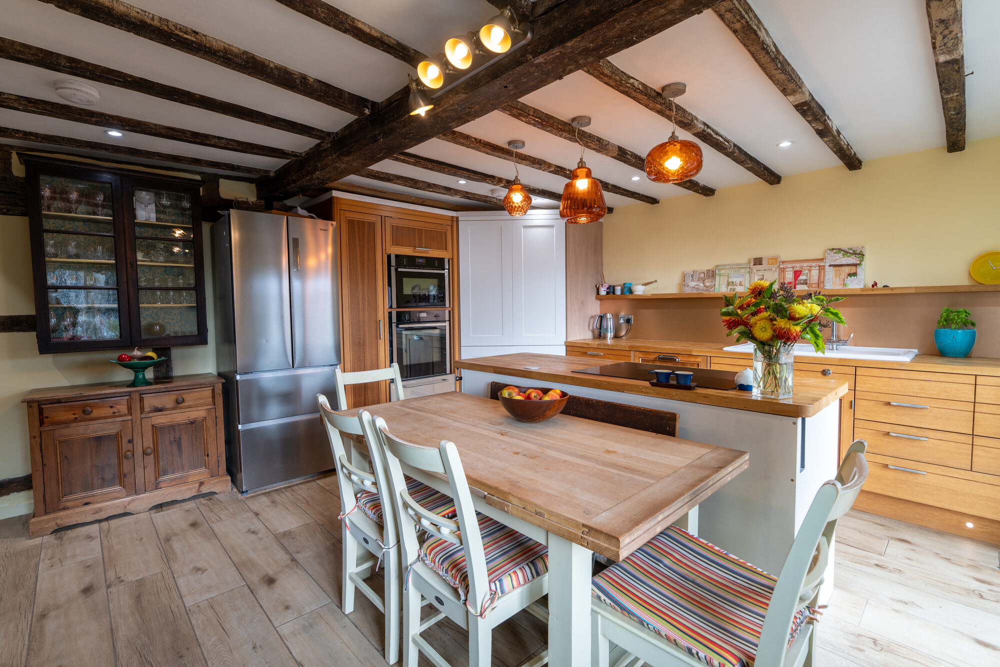 Characterful cottage interior with exposed oak beams