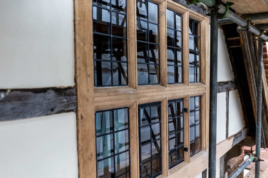 Restored leaded windows and timber frame